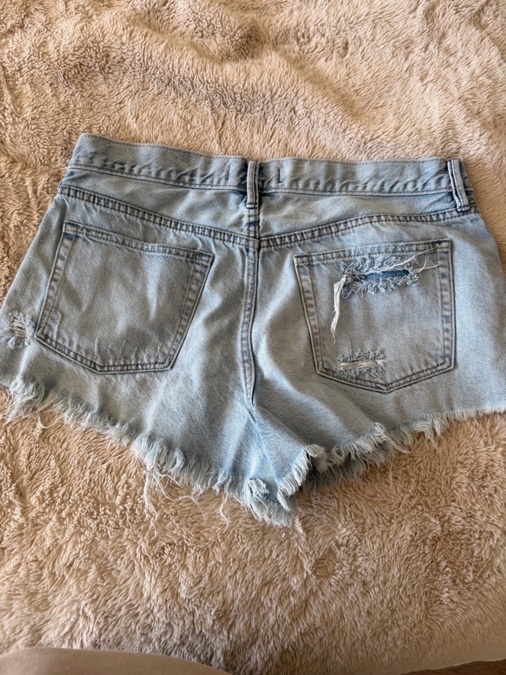 Free People Light Wash Distressed Denim Jean Shorts - Picture 4 of 4